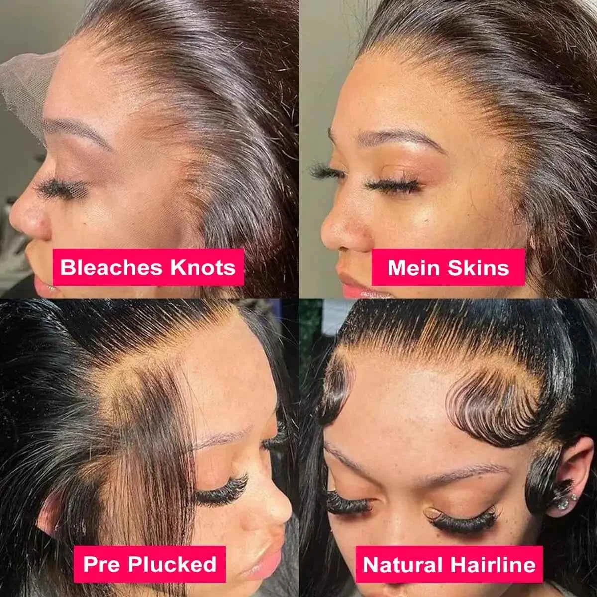 Indian human hair lace front wig featuring bone straight style, pre-plucked hairline, and 180 density for a full, natural look.