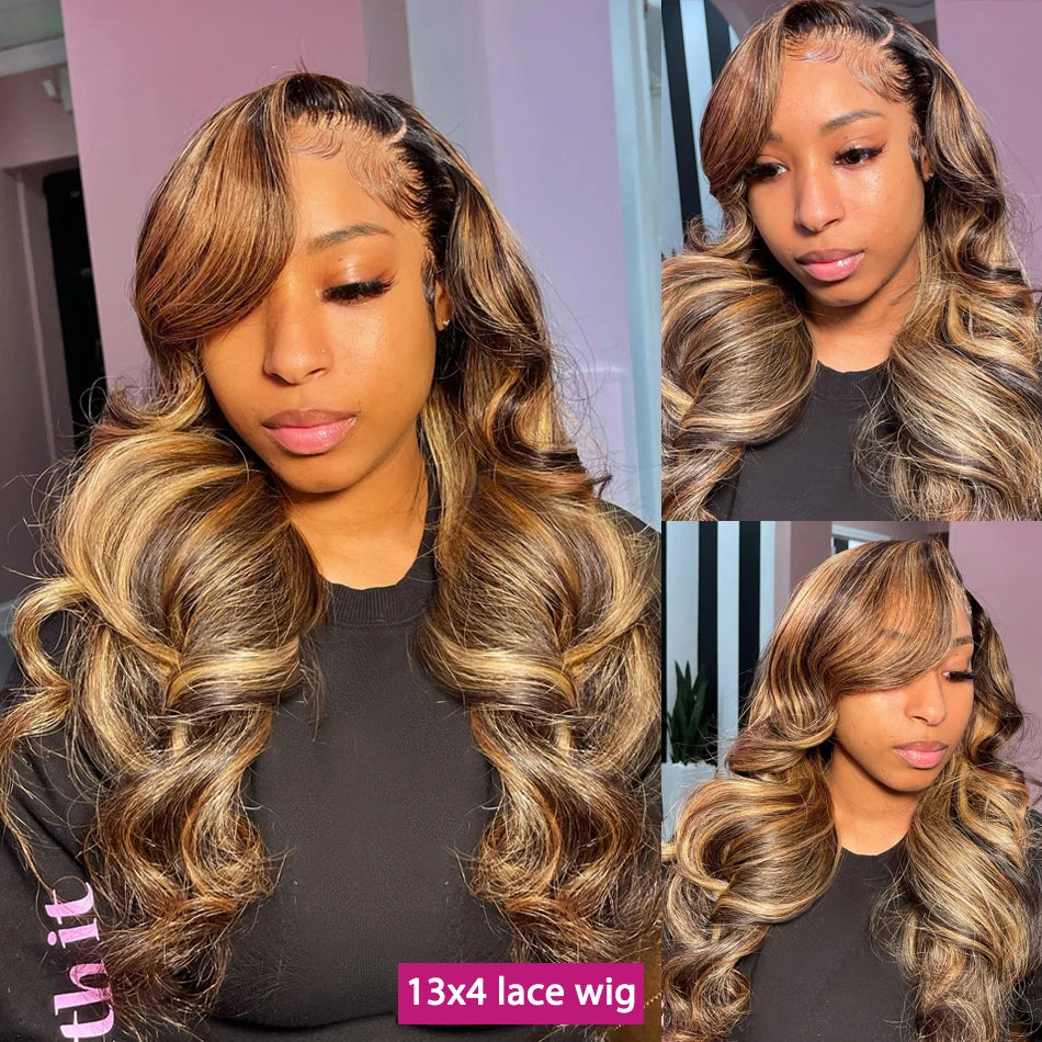 Body Wave Hd 40 Inch Curly Highlight Ombre 13x4 Lace Front Wig Human Hair 13x6 Wavy Honey Blonde PrePlucked Lace Frontal Wigs