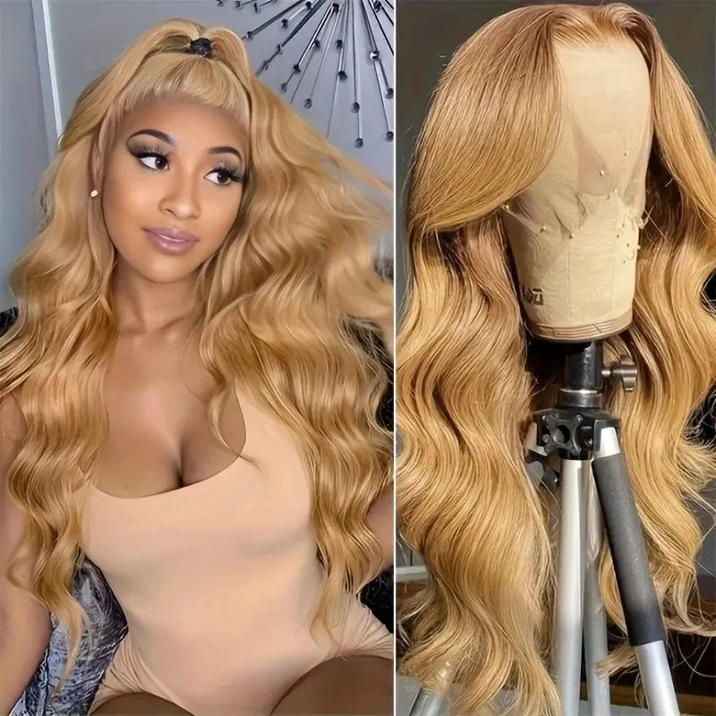 13x6 Deep Wave Lace Front Wigs Human Hair Honey Blonde HD Transparent Lace Frontal Wigs Human Hair #27 Curly Wigs Human Hair Wig