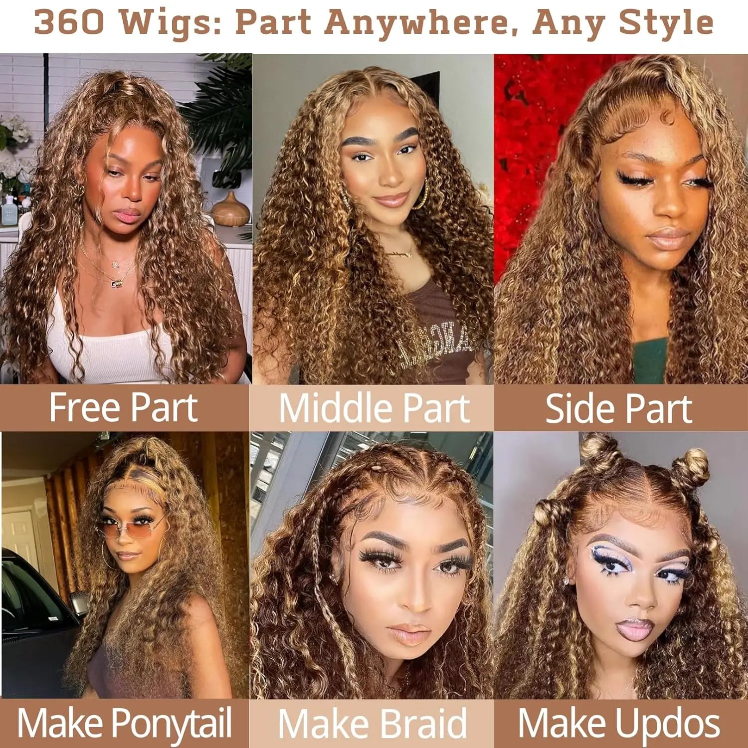 Curly 360 Lace Front Wigs Human Hair Pre Plucked Highlight Ombre Deep Wave HD Lace