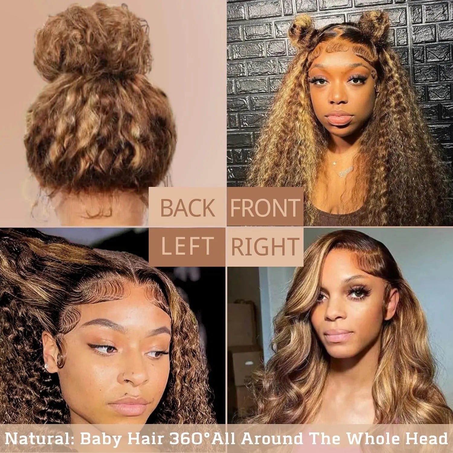Curly 360 Lace Front Wigs Human Hair Pre Plucked Highlight Ombre Deep Wave HD Lace