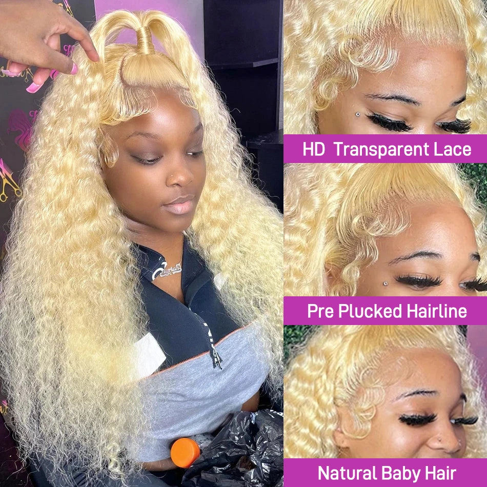 613 Honey Blonde Curly Human Hair Wigs Transparent 13x4 Loose Deep Wave Lace Frontal Wigs Brazilian Lace Front