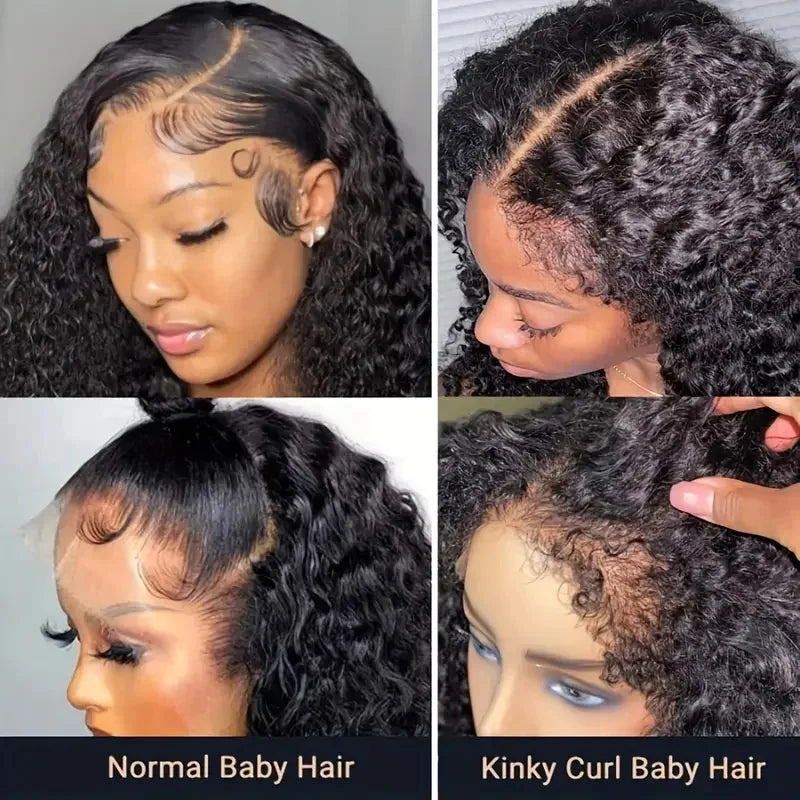 4c Kinky Curly Lace Front Bob Wigs With Kinky Edges Hairline Transparent Lace Frontal Wig Pre-bleached Knot Deep Wave Human Hair Wig 220% Wig