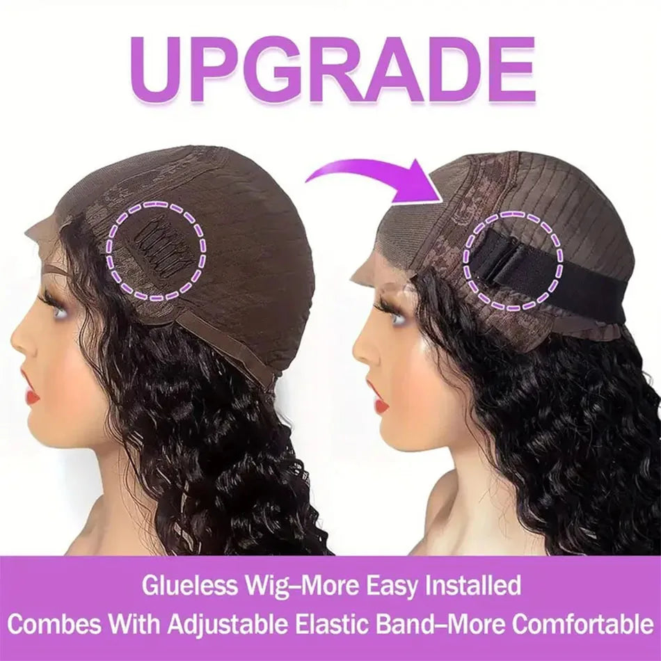 250% Density 30 Inch 13x6 Deep Wave Lace Frontal Wigs Curly Human Hair Wig HD Transparent Lace Front Pre Plucked Wig