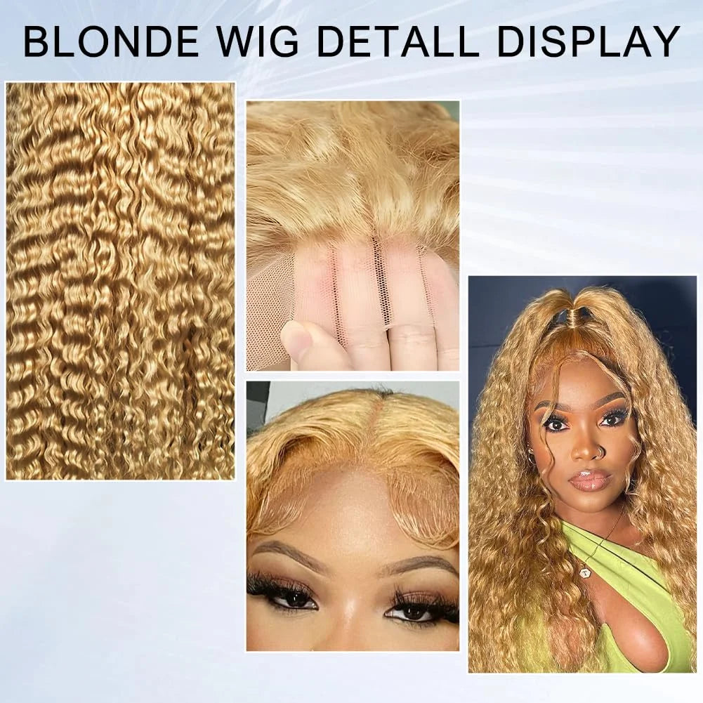 13x6 Deep Wave Lace Front Wigs Human Hair Honey Blonde HD Transparent Lace Frontal Wigs Human Hair #27 Curly Wigs Human Hair Wig
