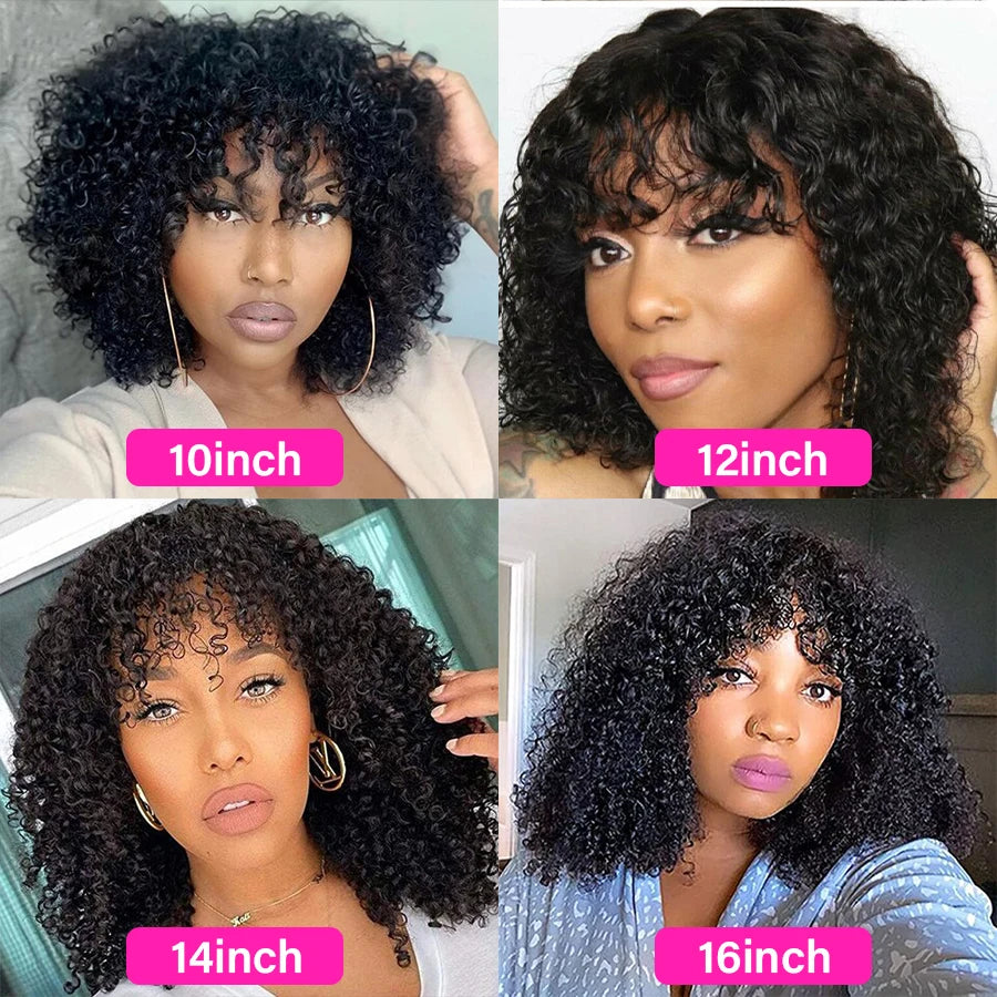 Remy Deep Curly Bob Human Hair Wigs With Bangs Scalp Top Full Machine Wig Deep Wave Short Hair Wet Wavy