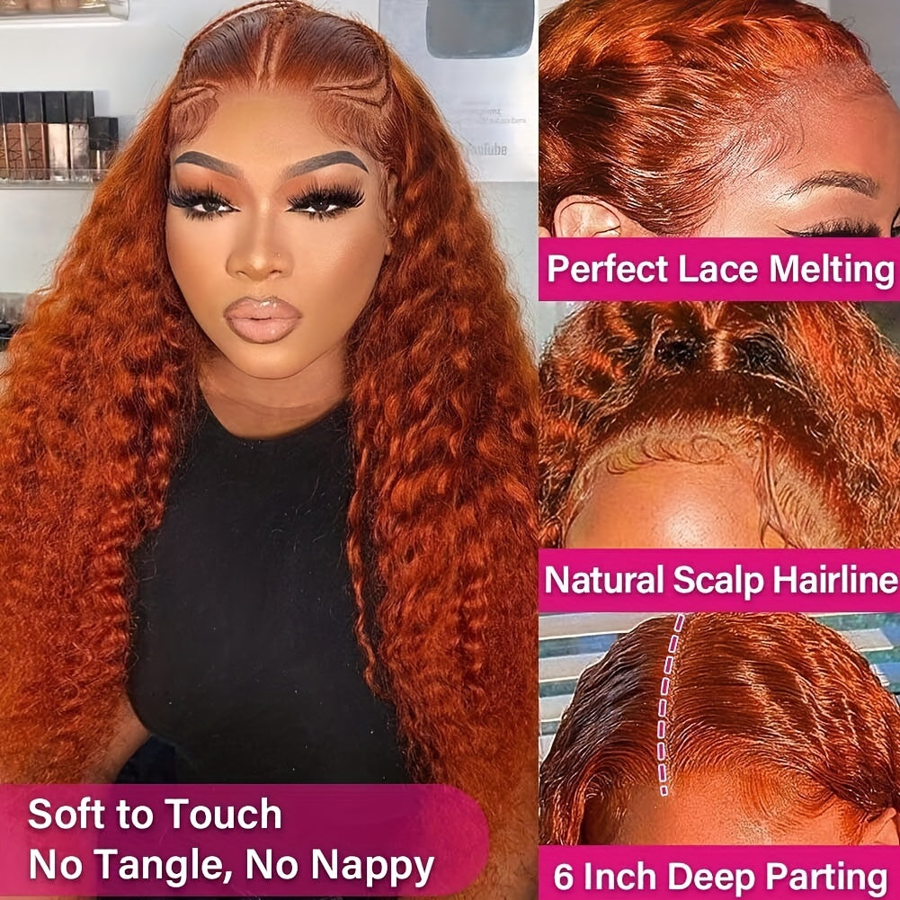 250 Density 350 Orange Ginger Curly Human Hair Wigs For Women 13x6 Hd Lace Frontal Deep Wave Wigs Brazilian Water Wave Color Wig