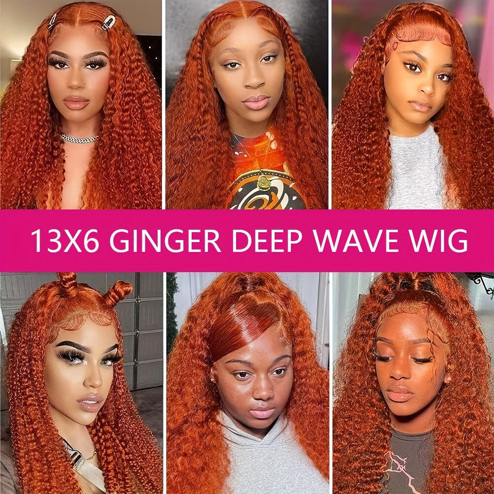 250 Density 350 Orange Ginger Curly Human Hair Wigs For Women 13x6 Hd Lace Frontal Deep Wave Wigs Brazilian Water Wave Color Wig